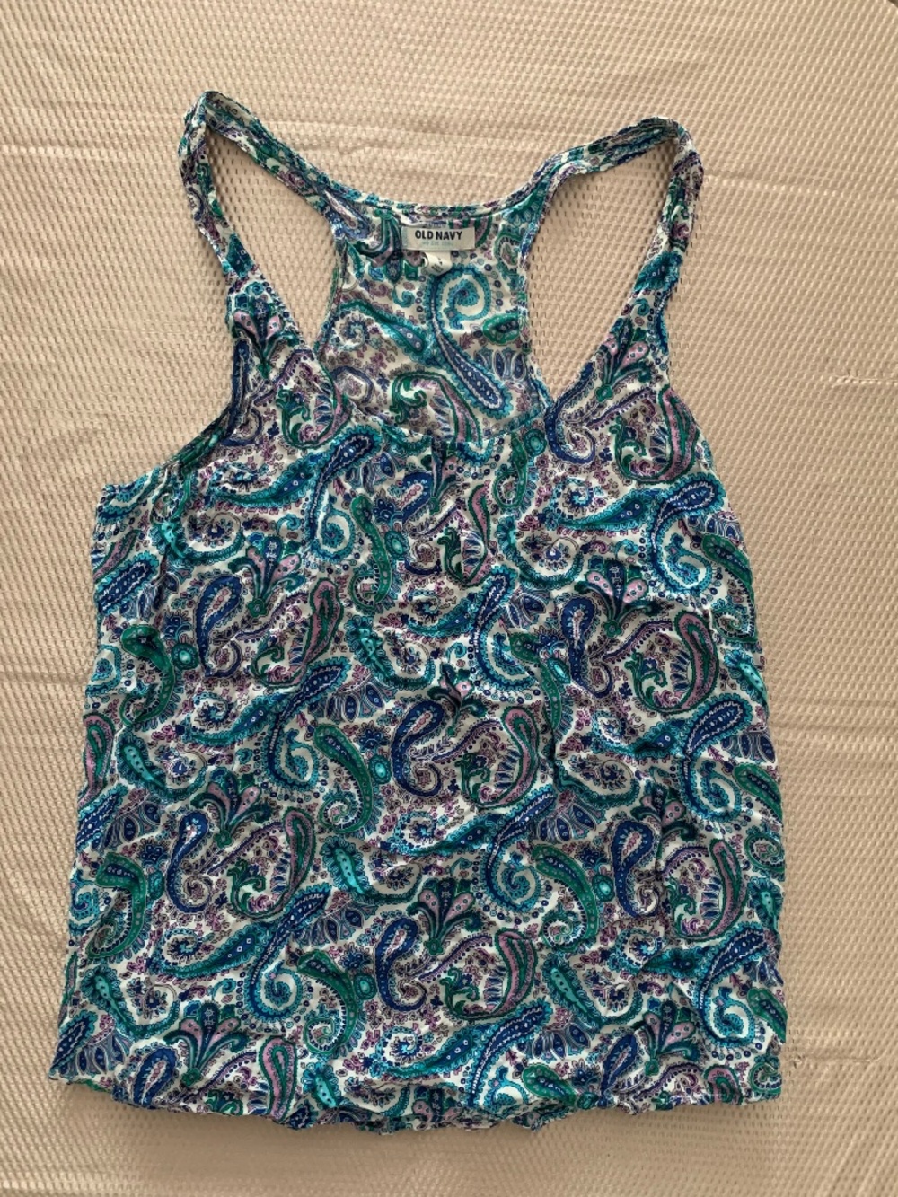 Old Navy Paisley Racerback Swing Tank Top Teal Blue Purple Rayon M